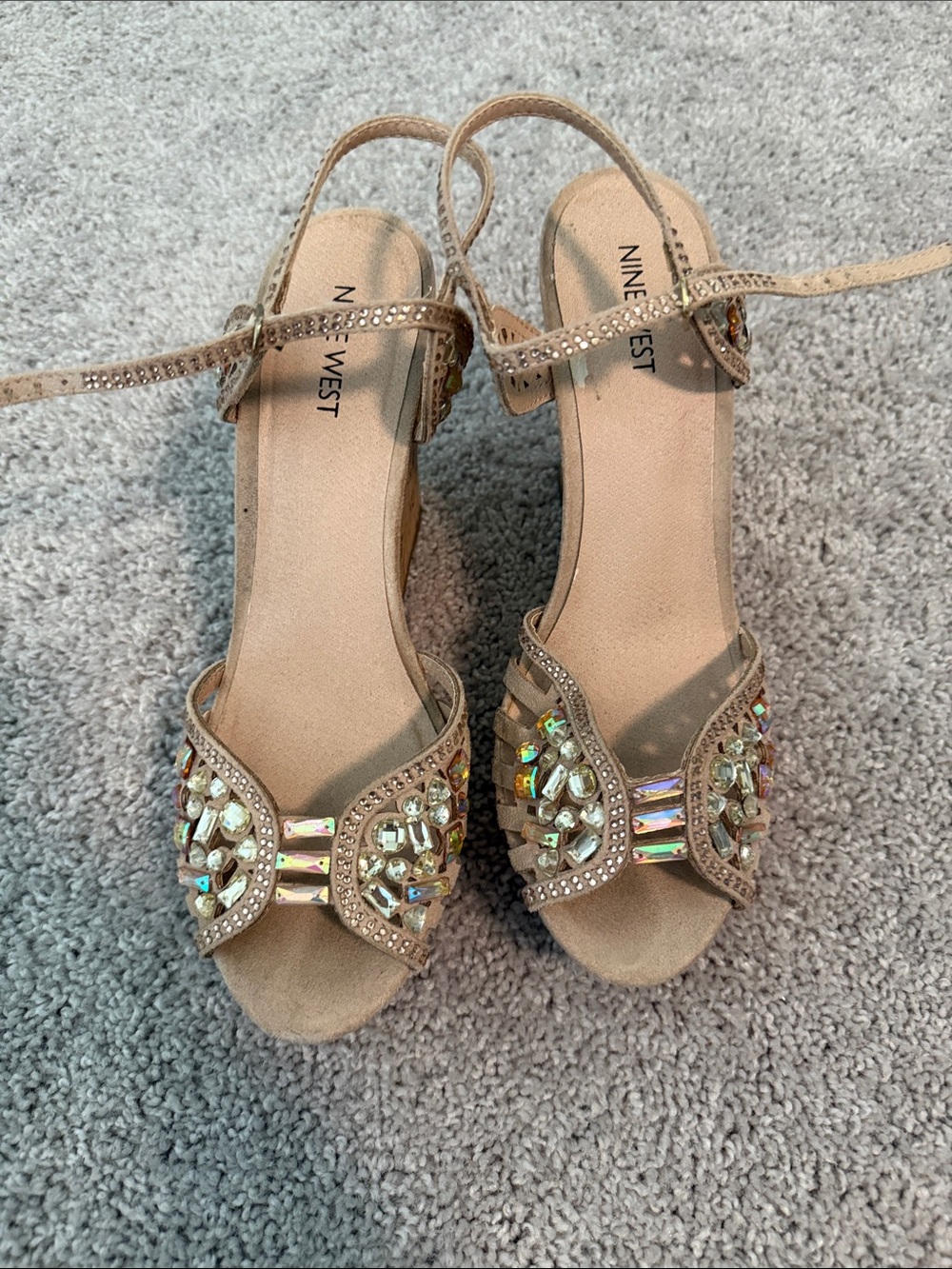 Nine West Taupe Jeweled Slingback Heels size 8.5